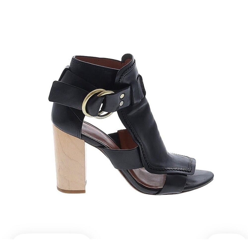 Derek Lam Crosby Open Toe Black Leather Suede Chunky Heels Size 7